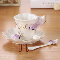 Enamel Coffee Mugs Set With Spoon Dishes-Coffee and Tea Cups-Golonzo