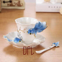 Enamel Coffee Mugs Set With Spoon Dishes-Coffee and Tea Cups-Golonzo