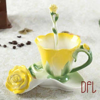 Enamel Coffee Mugs Set With Spoon Dishes-Coffee and Tea Cups-Golonzo