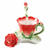 Enamel Coffee Mugs Set With Spoon Dishes-Coffee and Tea Cups-Golonzo