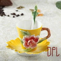 Enamel Coffee Mugs Set With Spoon Dishes-Coffee and Tea Cups-Golonzo