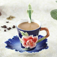 Enamel Coffee Mugs Set With Spoon Dishes-Coffee and Tea Cups-Golonzo