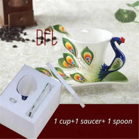 Enamel Coffee Mugs Set With Spoon Dishes-Coffee and Tea Cups-Golonzo