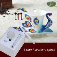 Enamel Coffee Mugs Set With Spoon Dishes-Coffee and Tea Cups-Golonzo