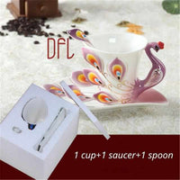 Enamel Coffee Mugs Set With Spoon Dishes-Coffee and Tea Cups-Golonzo