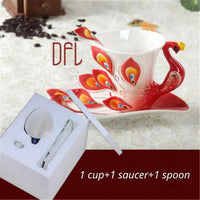 Enamel Coffee Mugs Set With Spoon Dishes-Coffee and Tea Cups-Golonzo