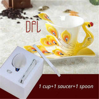 Enamel Coffee Mugs Set With Spoon Dishes-Coffee and Tea Cups-Golonzo