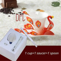 Enamel Coffee Mugs Set With Spoon Dishes-Coffee and Tea Cups-Golonzo