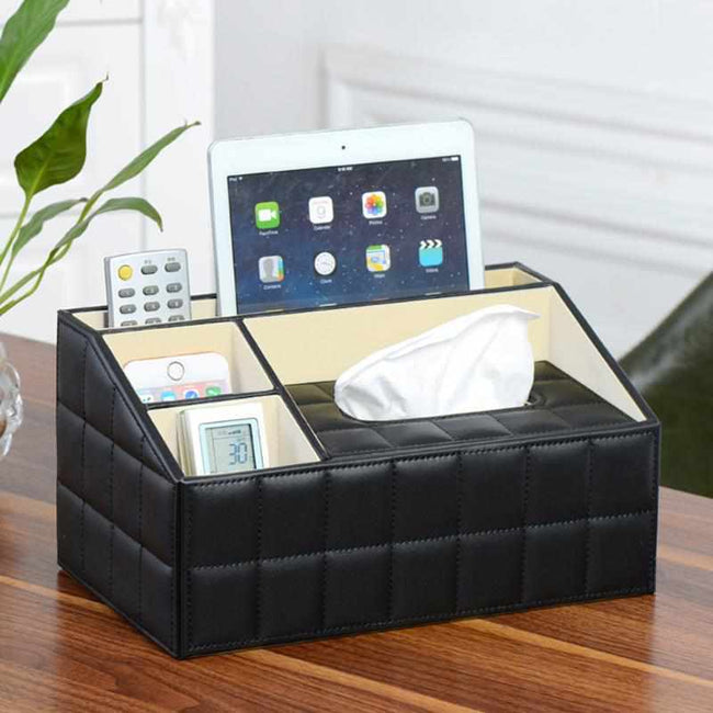 Luxury PU Leather Remote Control Storage Boxes-Desktop Storage Box-Golonzo