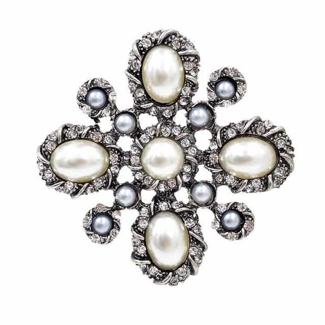 Pearl Cross Baroque Brooches-Brooches & Lapel Pins-Golonzo