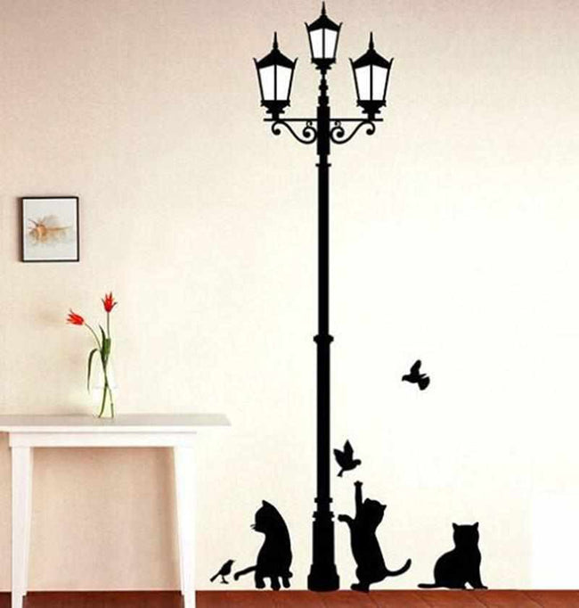 Ancient Lamp with Cats and Birds Wall Sticker-wall sticker-Golonzo