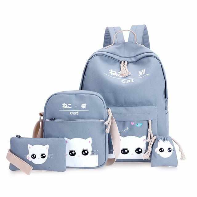 Neko Cat School Bags 4 Pcs/Set - Orthopedic Backpacks for Children-School Bags-Golonzo