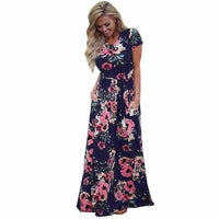 Women Floral Print Summer Long Dress-Dresses-Golonzo