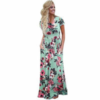 Women Floral Print Summer Long Dress-Dresses-Golonzo