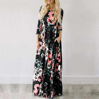 Women Floral Print Summer Long Dress-Dresses-Golonzo