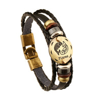 BLACK GALLSTONE ZODIAC SIGNS LEATHER BRACELET-Bracelet-Golonzo