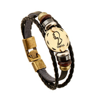 BLACK GALLSTONE ZODIAC SIGNS LEATHER BRACELET-Bracelet-Golonzo