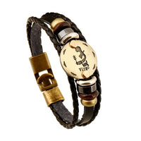 BLACK GALLSTONE ZODIAC SIGNS LEATHER BRACELET-Bracelet-Golonzo
