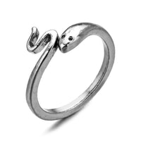 Antique Silver Adjustable Snake Ring for Men and Women-Rings-Golonzo