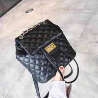 Women PU Leather Vintage Diamond Lattice Mini Backpack-Backpacks-Golonzo