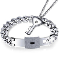 Titanium Puzzle Couple Heart Lock Bracelet Key Necklace-Necklaces-Golonzo