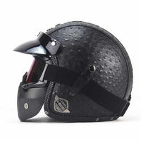 PU Leather 3/4 Vintage Motorcycle Helmet - Include/Exclude Goggle Mask-Motorcycle Helmets-Golonzo