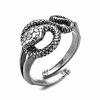 Antique Silver Adjustable Snake Ring for Men and Women-Rings-Golonzo