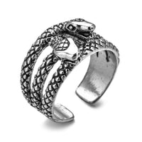 Antique Silver Adjustable Snake Ring for Men and Women-Rings-Golonzo