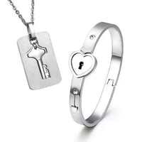Heart Lock Key Couple Bracelet Necklace-Bracelets-Golonzo