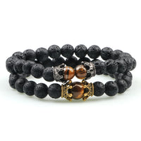 Black Lava Stone - Tiger Eye Charm Bracelet-Bracelets-Golonzo
