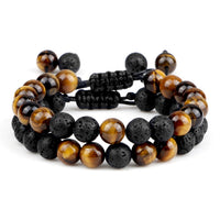 Black Lava Stone - Tiger Eye Charm Bracelet-Bracelets-Golonzo