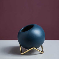 Flower Vases Ceramic With Gold Metal Holder For Table Decoration Vase Porcelain Plant Pot-vase-Golonzo
