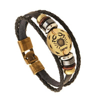 BLACK GALLSTONE ZODIAC SIGNS LEATHER BRACELET-Bracelet-Golonzo