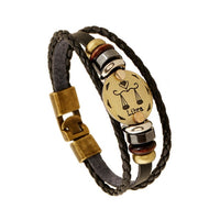 BLACK GALLSTONE ZODIAC SIGNS LEATHER BRACELET-Bracelet-Golonzo