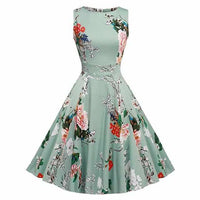 Floral Print Sleeveless Vintage Summer Dress-Dresses-Golonzo