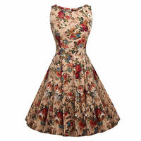 Floral Print Sleeveless Vintage Summer Dress-Dresses-Golonzo