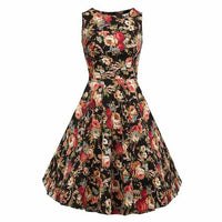 Floral Print Sleeveless Vintage Summer Dress-Dresses-Golonzo