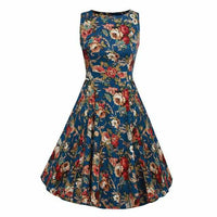 Floral Print Sleeveless Vintage Summer Dress-Dresses-Golonzo
