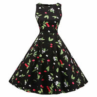 Floral Print Sleeveless Vintage Summer Dress-Dresses-Golonzo