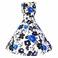 Floral Print Sleeveless Vintage Summer Dress-Dresses-Golonzo
