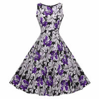 Floral Print Sleeveless Vintage Summer Dress-Dresses-Golonzo