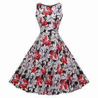Floral Print Sleeveless Vintage Summer Dress-Dresses-Golonzo