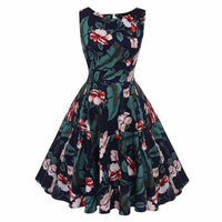 Floral Print Sleeveless Vintage Summer Dress-Dresses-Golonzo