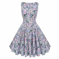 Floral Print Sleeveless Vintage Summer Dress-Dresses-Golonzo