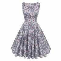 Floral Print Sleeveless Vintage Summer Dress-Dresses-Golonzo