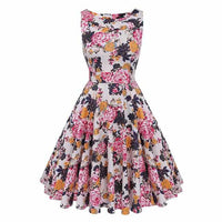 Floral Print Sleeveless Vintage Summer Dress-Dresses-Golonzo