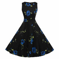 Floral Print Sleeveless Vintage Summer Dress-Dresses-Golonzo