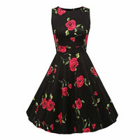 Floral Print Sleeveless Vintage Summer Dress-Dresses-Golonzo