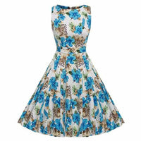 Floral Print Sleeveless Vintage Summer Dress-Dresses-Golonzo