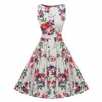 Floral Print Sleeveless Vintage Summer Dress-Dresses-Golonzo
